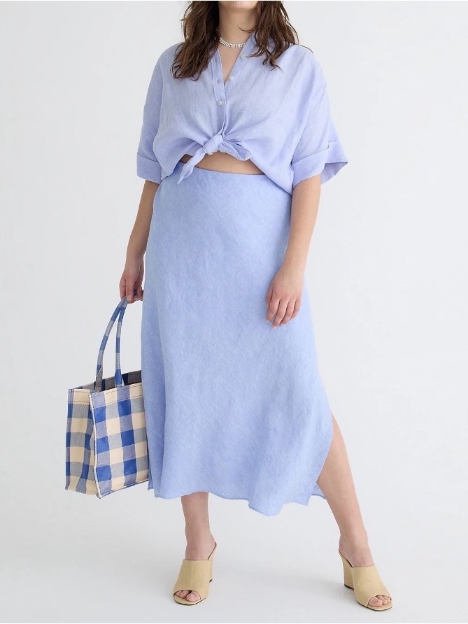 J Crew Gwyneth French Blue Linen Slip Skirt Small S Midi Maxi